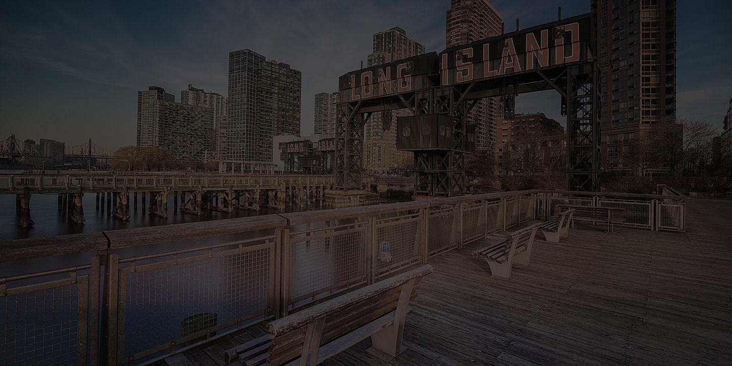 Long Island City waterfront at dusk.